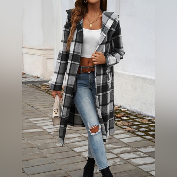 Ella hooded button down plaid coat - Picture 5 of 6